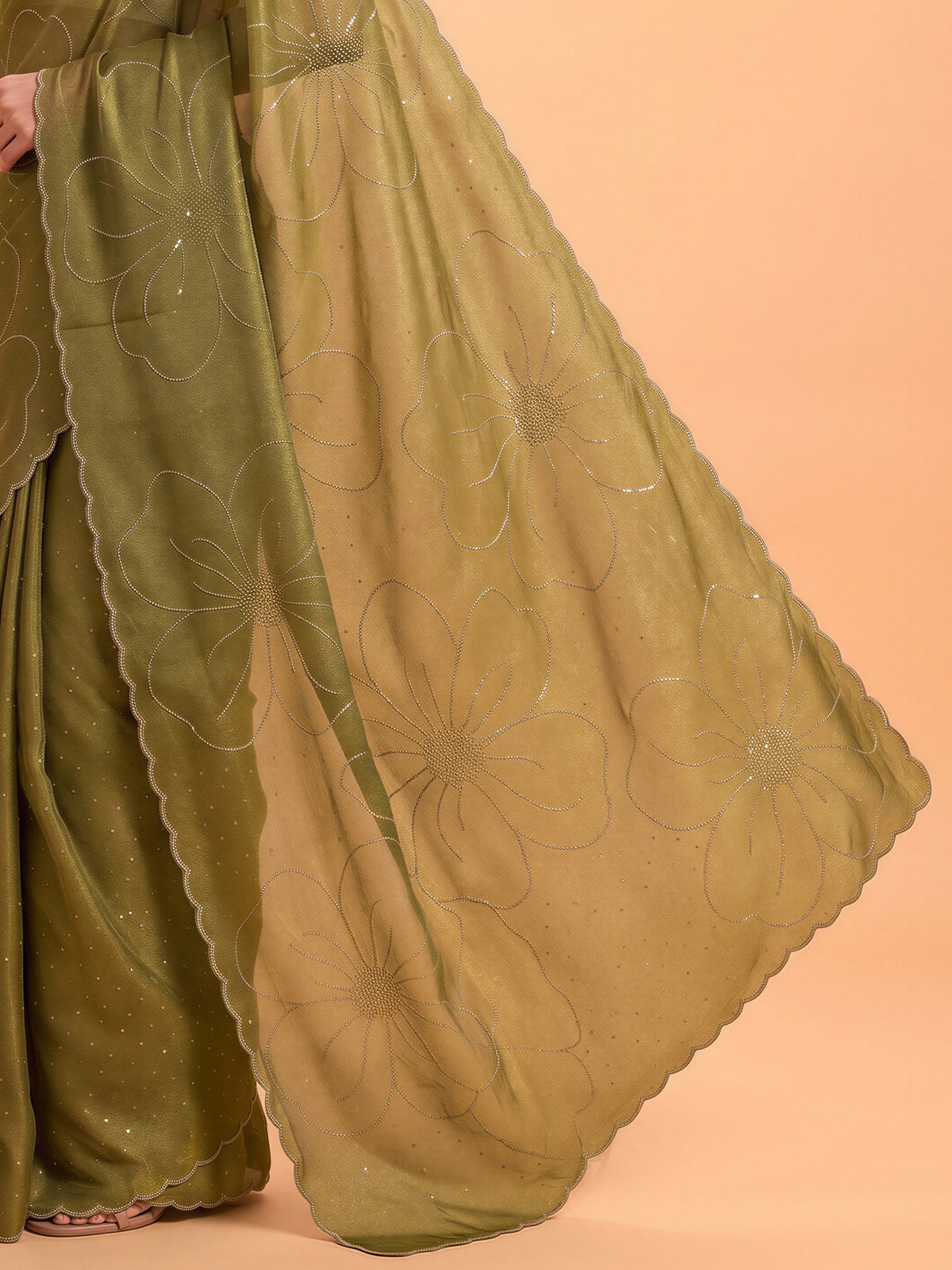Olive Satin Silk saree – detail view 5