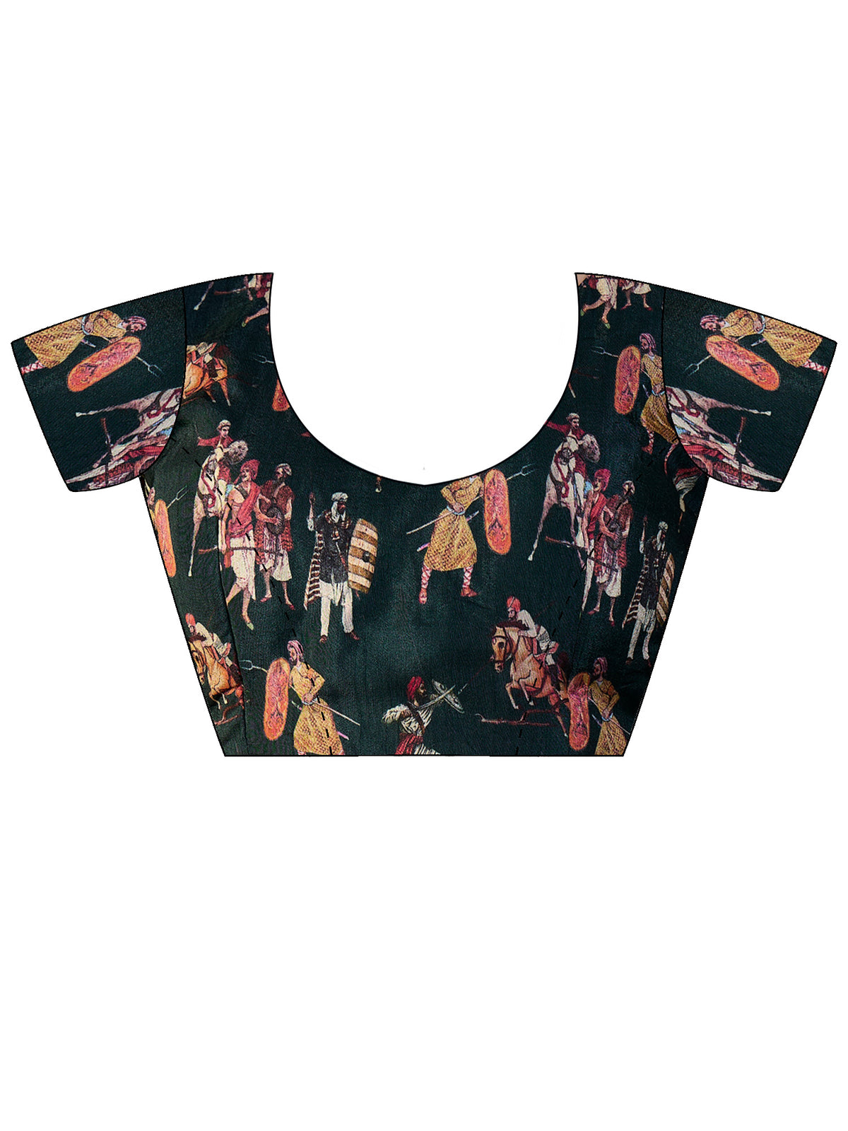 Unstitched dark blue viscose silk blouse piece with kalamkari design