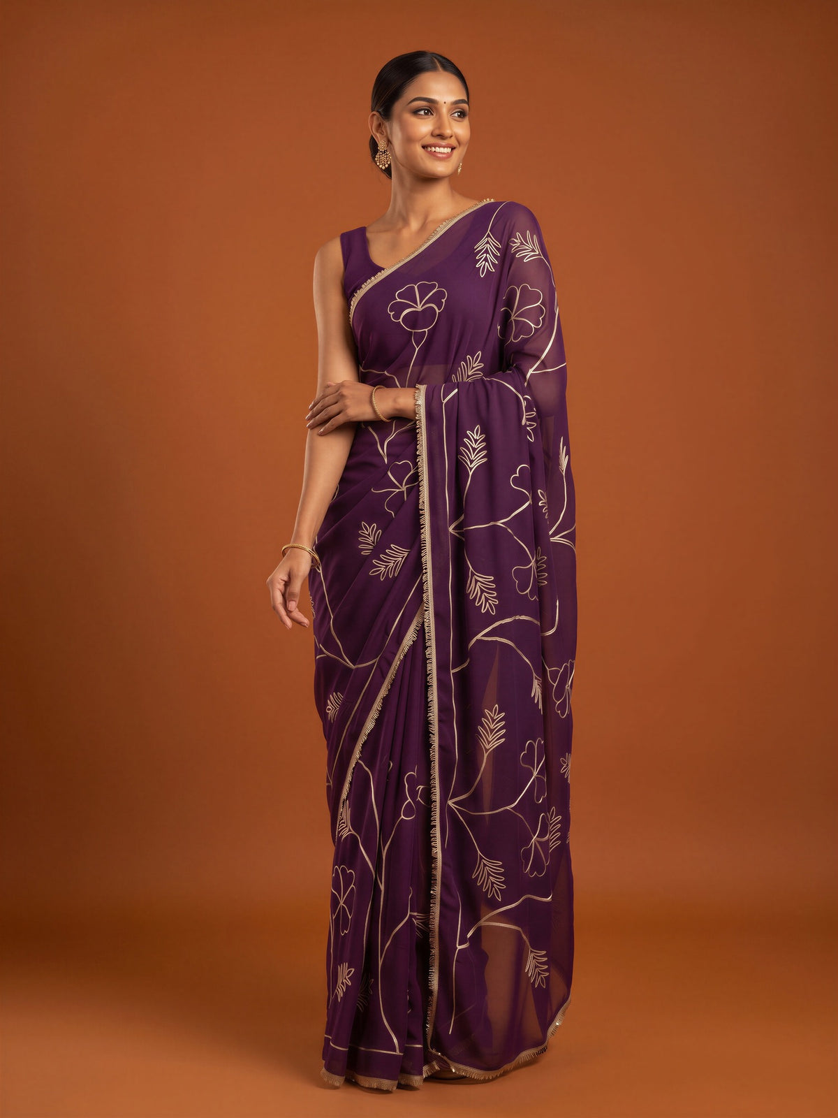 Purple Georgette saree – detail view 3