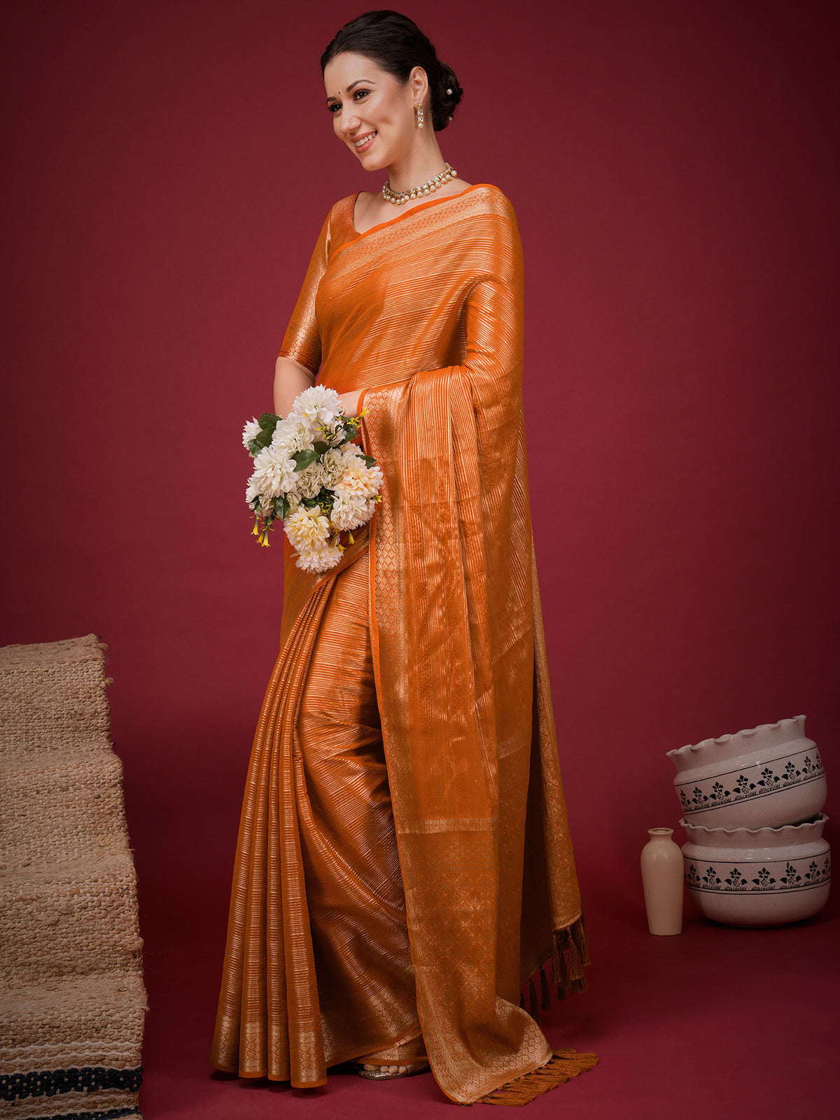 Orange Viscose Silk saree – detail view 2