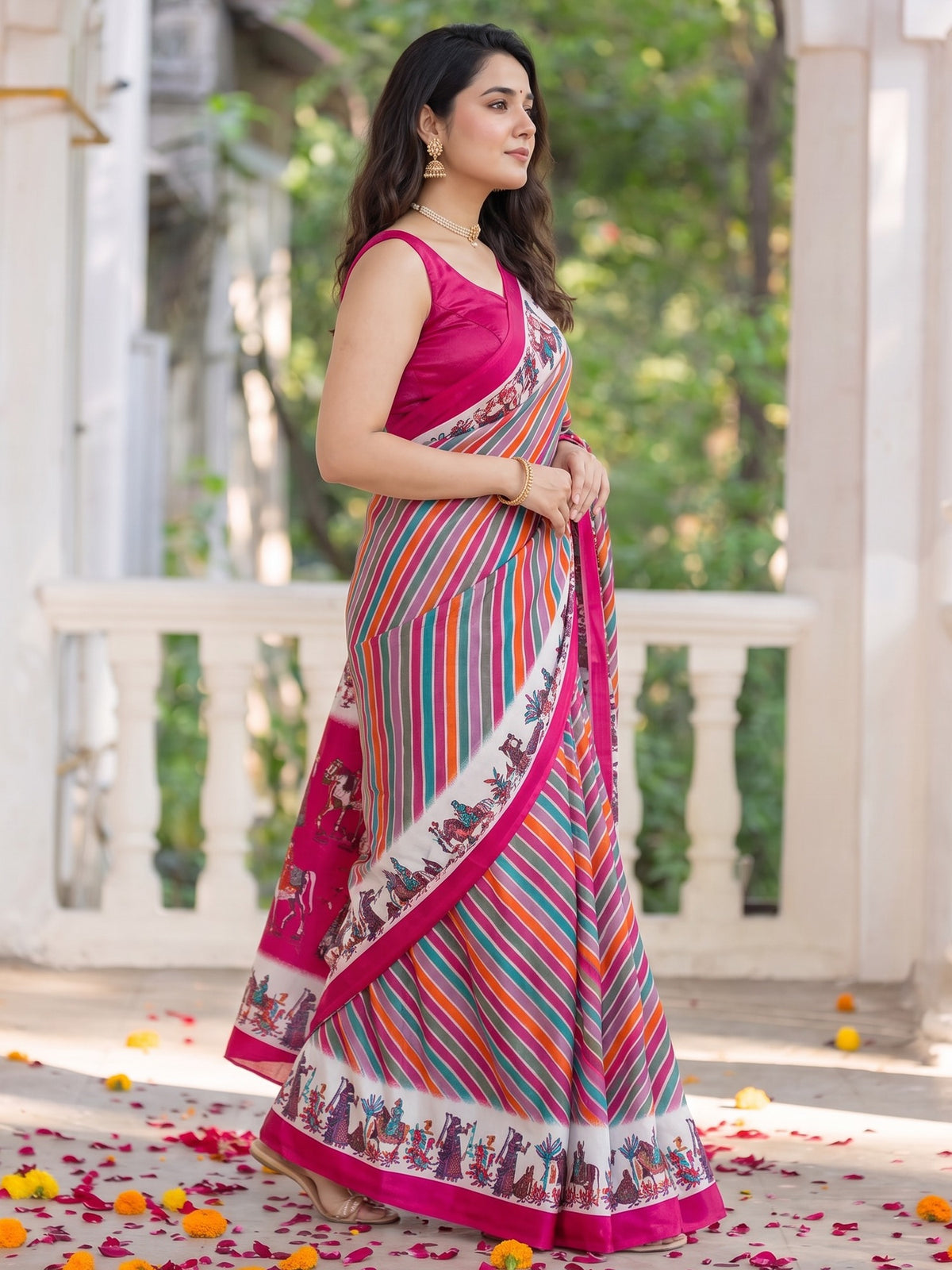 Pink crepe saree view 3