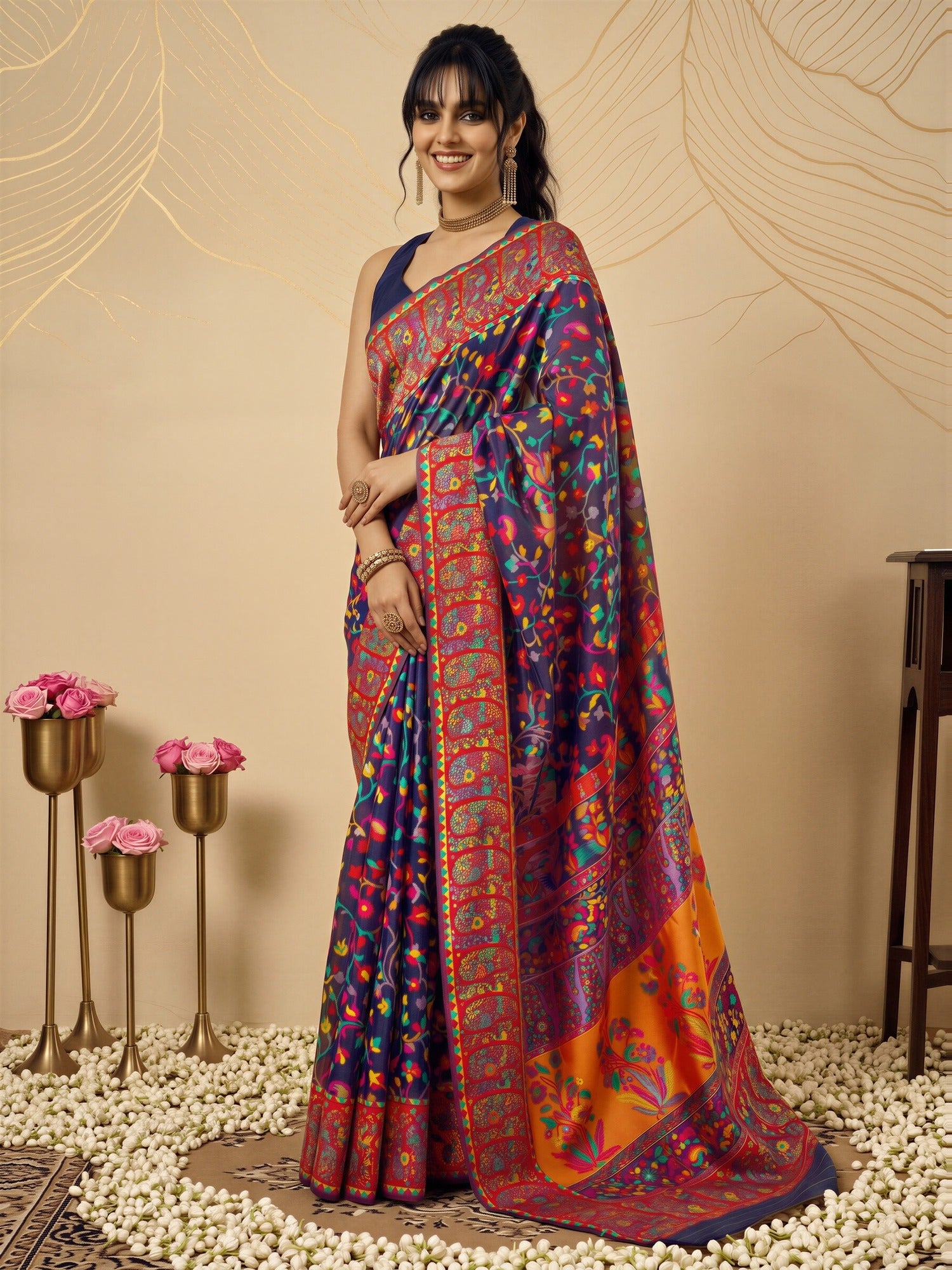 Navy Blue Cotton Silk saree – detail view 2