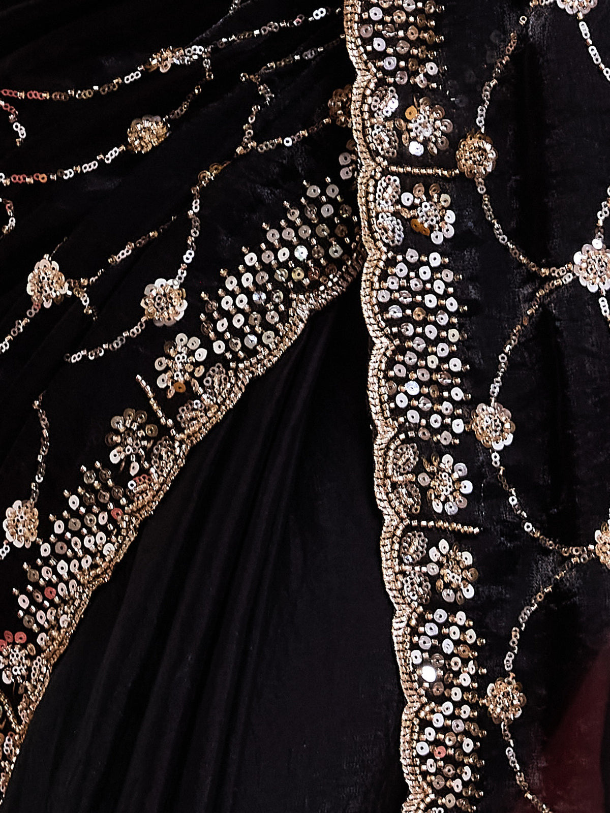 Black Satin saree – detail view 1