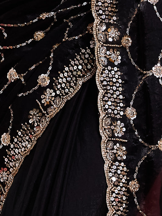 Black Satin saree – detail view 1