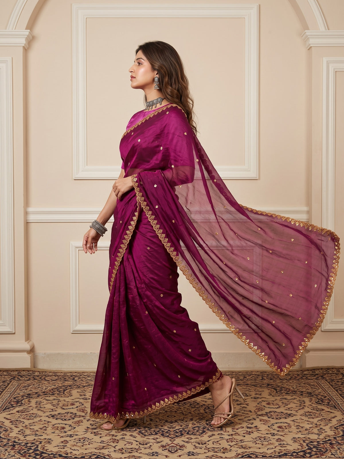 Magenta Paper Silk saree – detail view 3