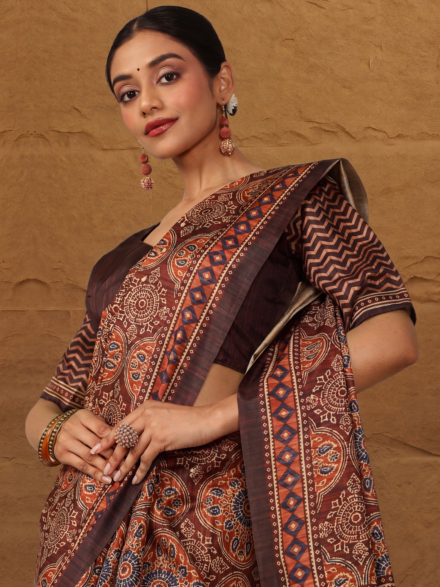 Brown Silk Blend saree – detail view 2