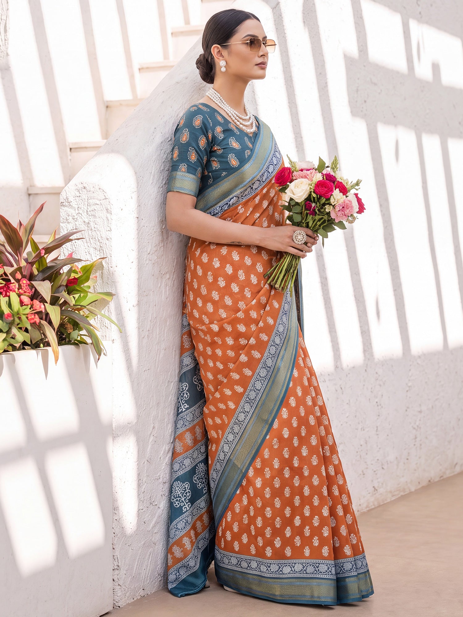 Rust Cotton saree – detail view 2