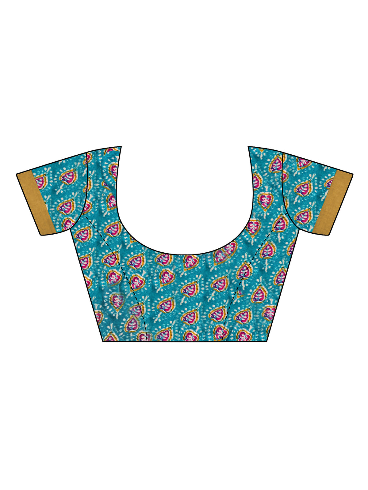 Unstitched turquoise blue cotton blend blouse piece with ajrak design