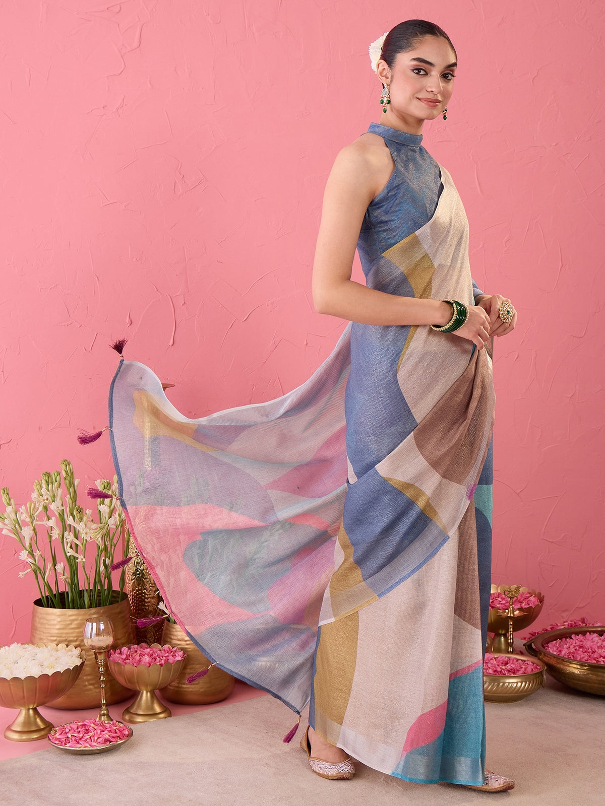 Multicolored Cotton Silk saree – detail view 3