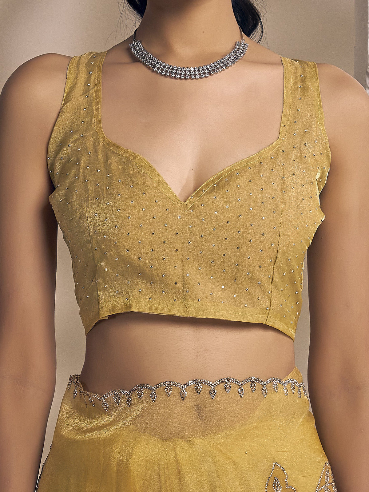 Yellow organza saree view 5
