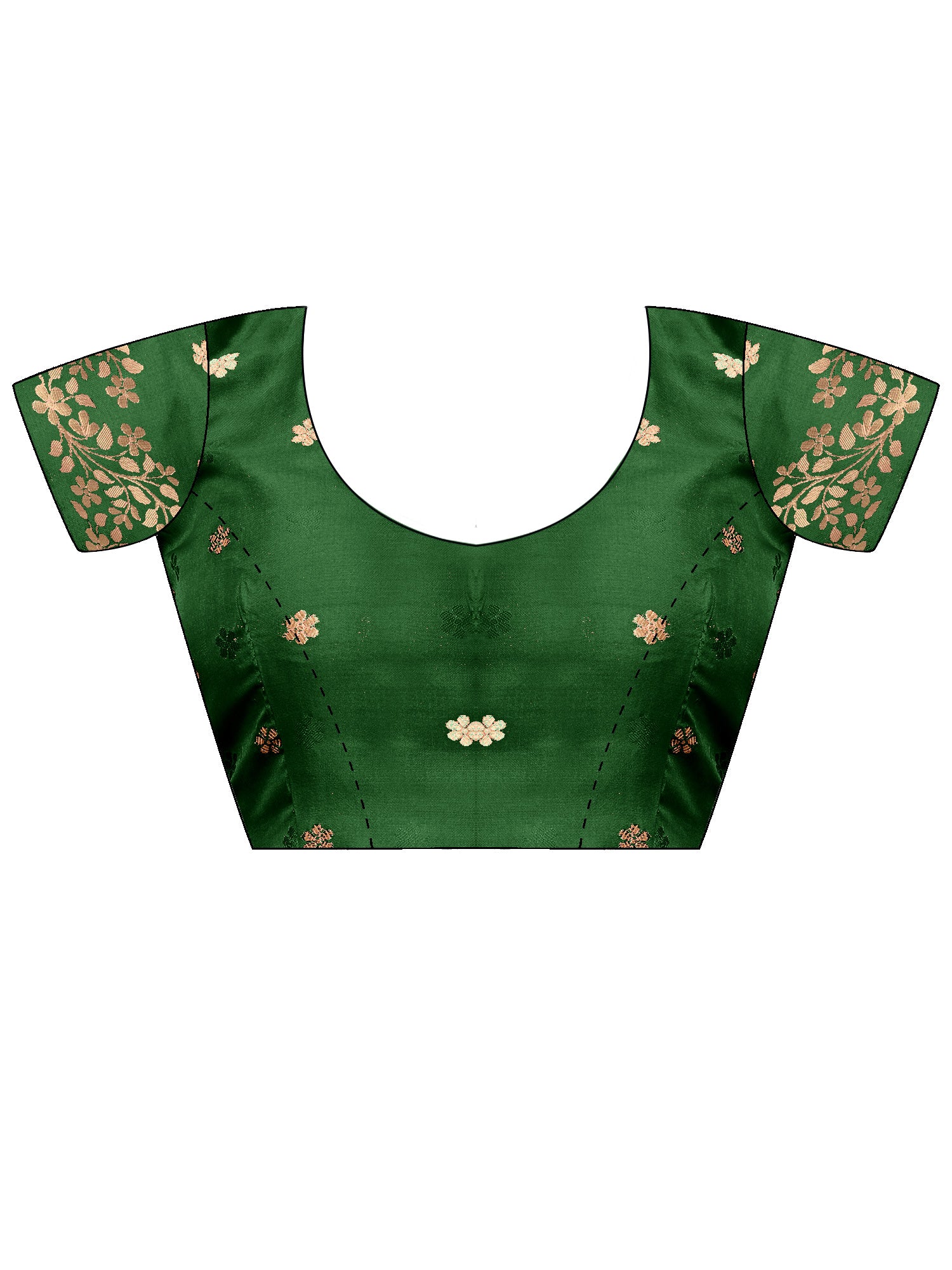Unstitched green cotton blend blouse piece with ethnic motif design