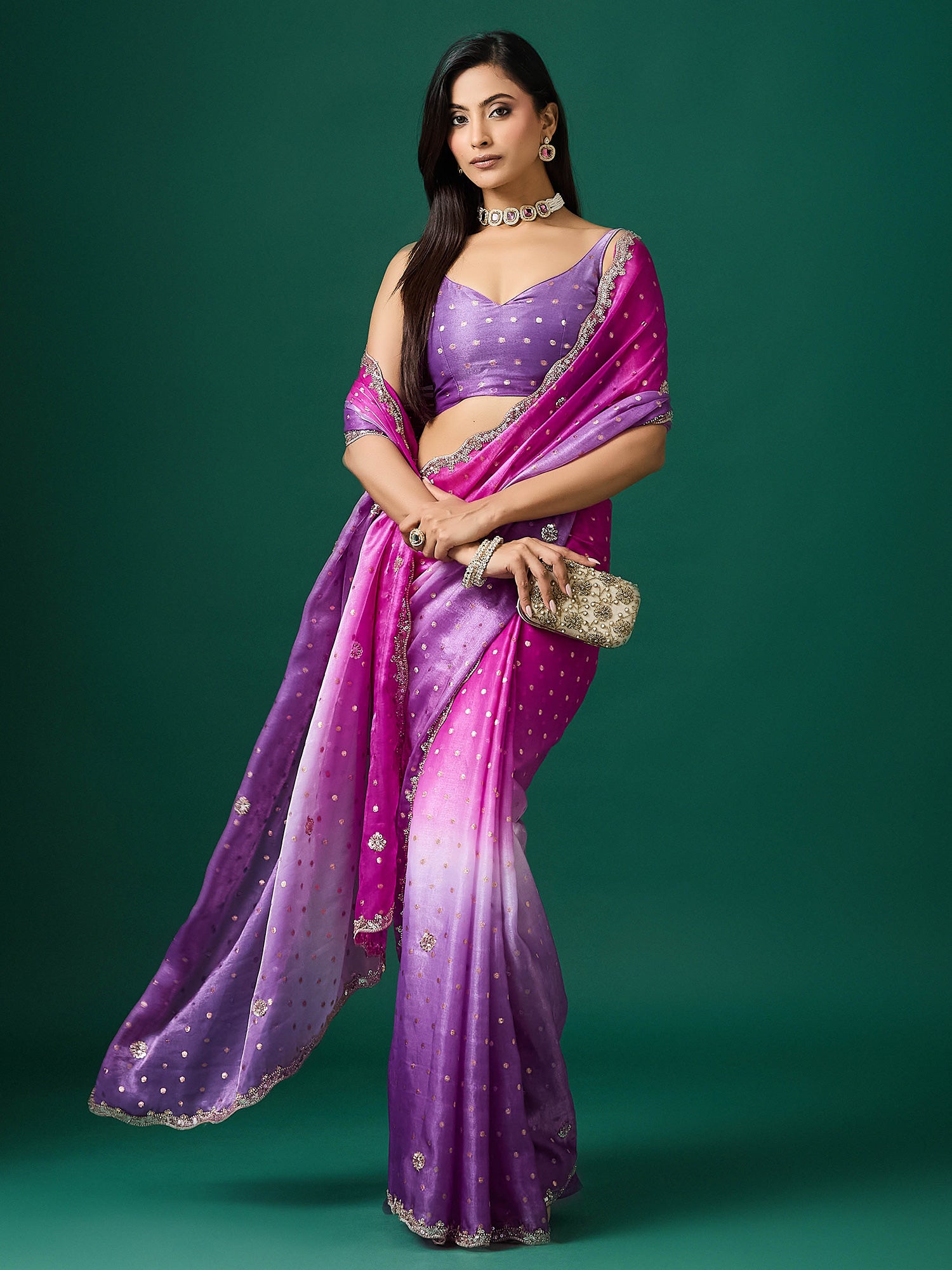 Lavender Satin saree – detail view 3