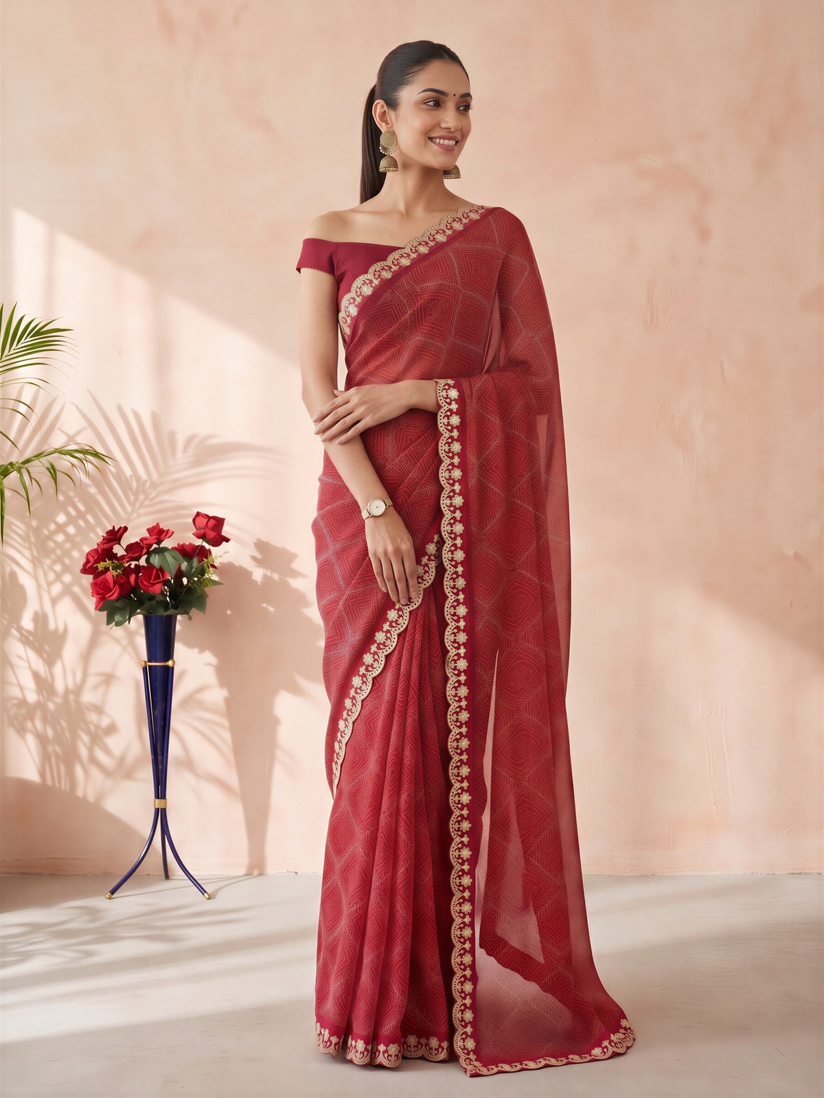 Pink Georgette saree – detail view 2