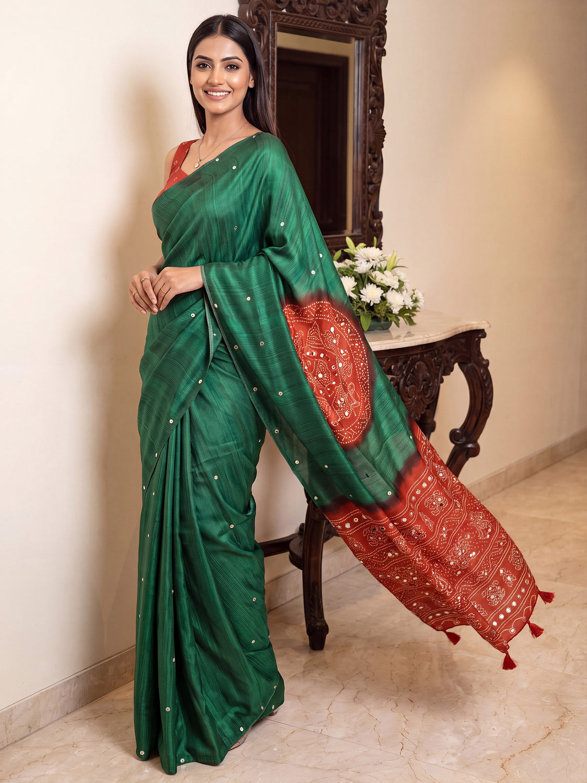 Green Silk Blend saree – detail view 3