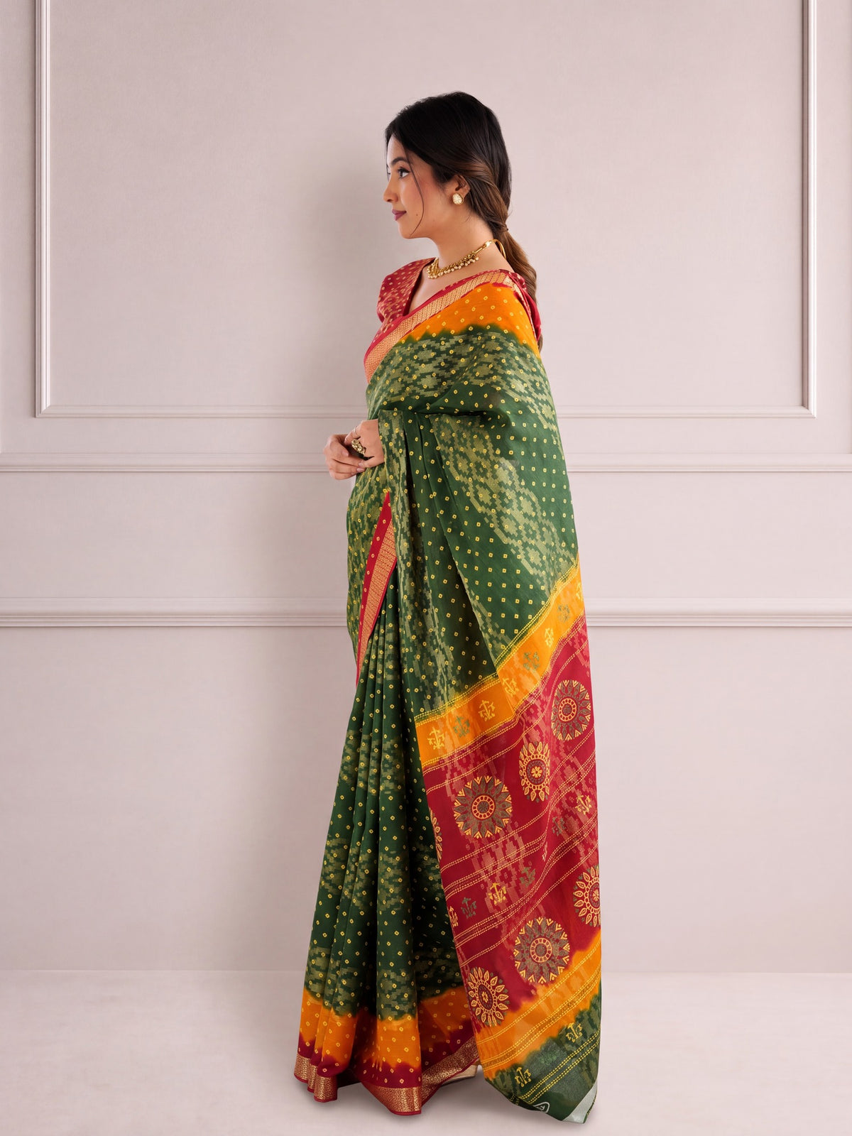 Green Cotton saree – detail view 3