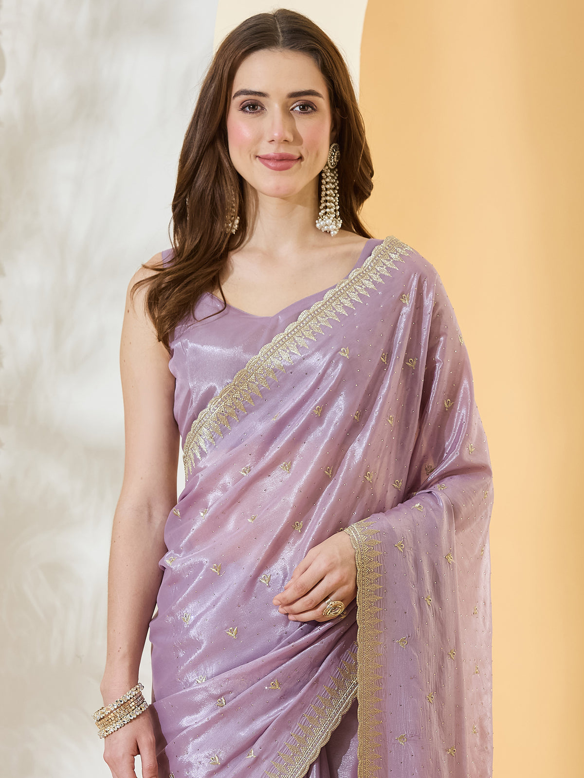 Lavender Satin saree – detail view 4