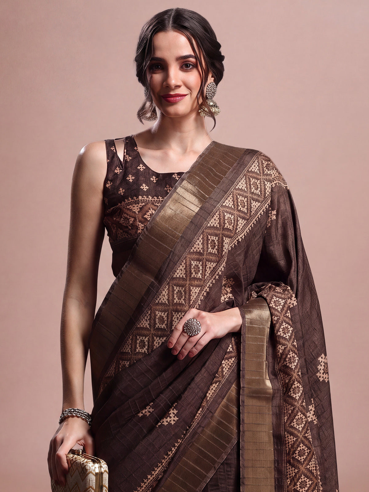 Brown Silk Blend saree – detail view 3