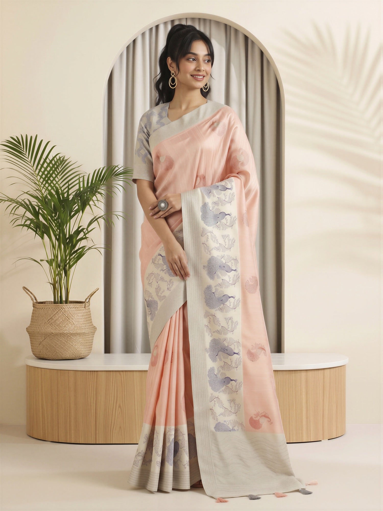 Peach Silk Blend saree – detail view 3