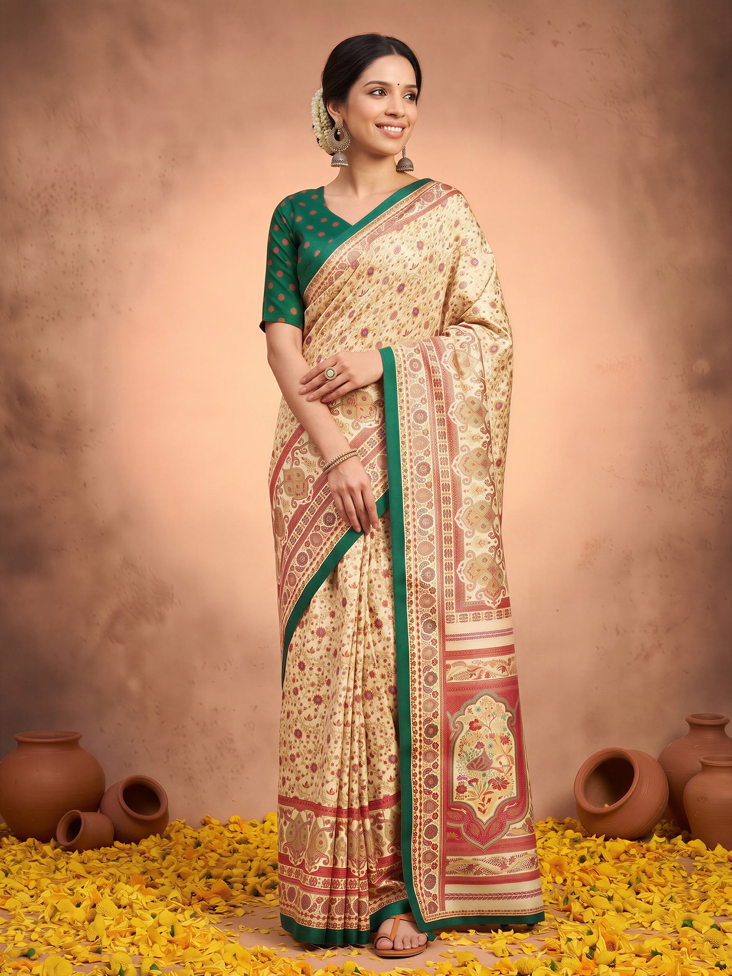 Cream Silk Blend saree – detail view 3