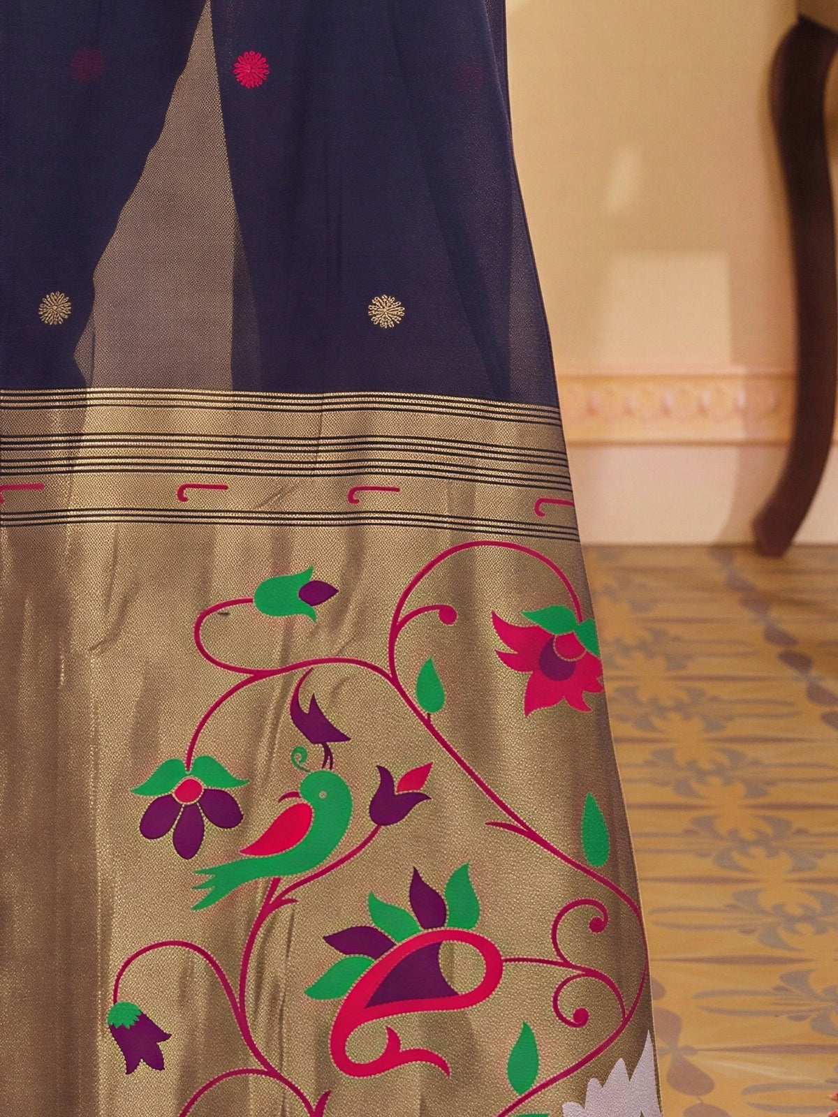 Navy Blue silk blend saree view 5
