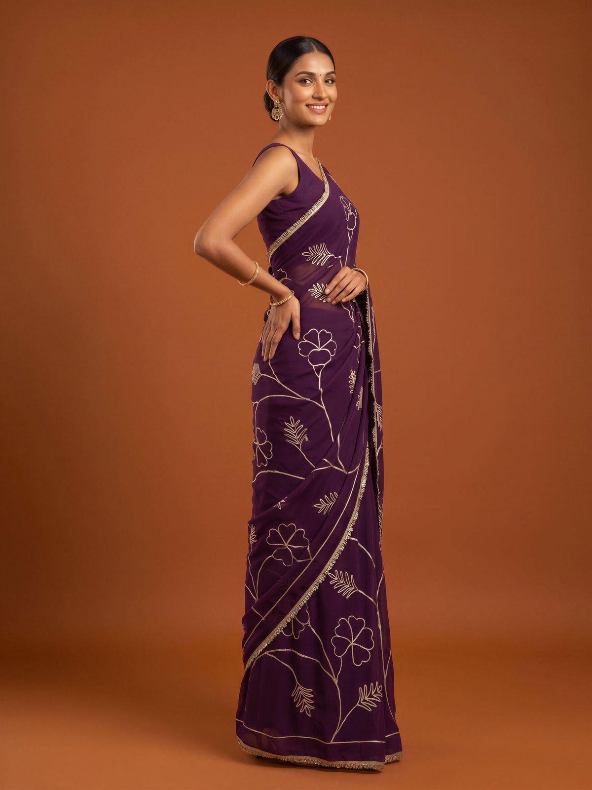 Purple Georgette saree – detail view 2