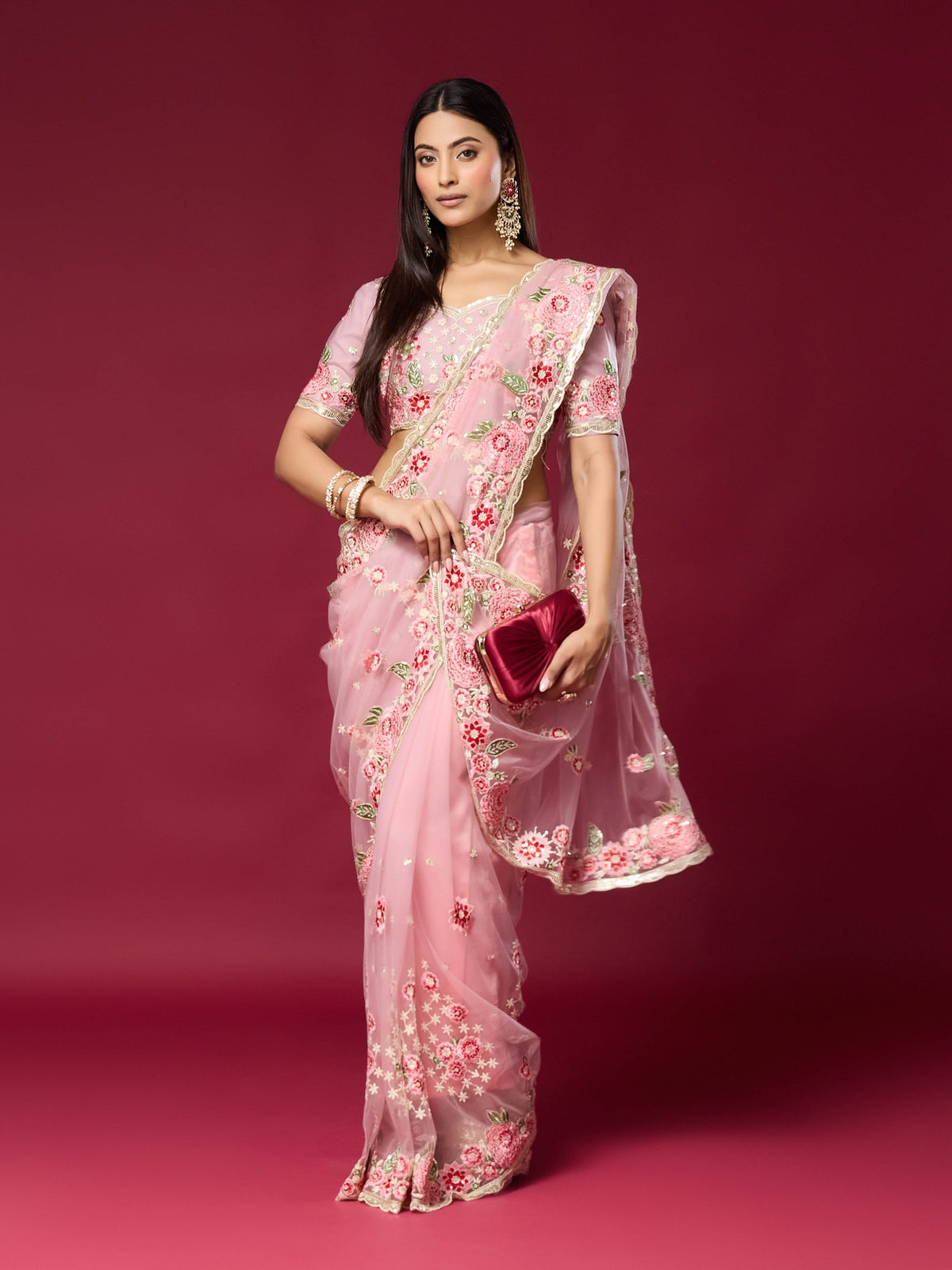 Pink Net saree – detail view 4