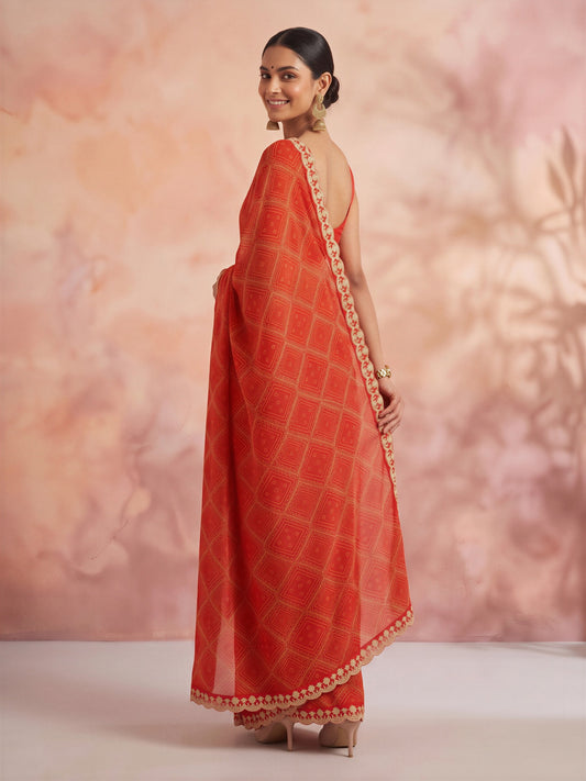 Orange Georgette saree – detail view 1