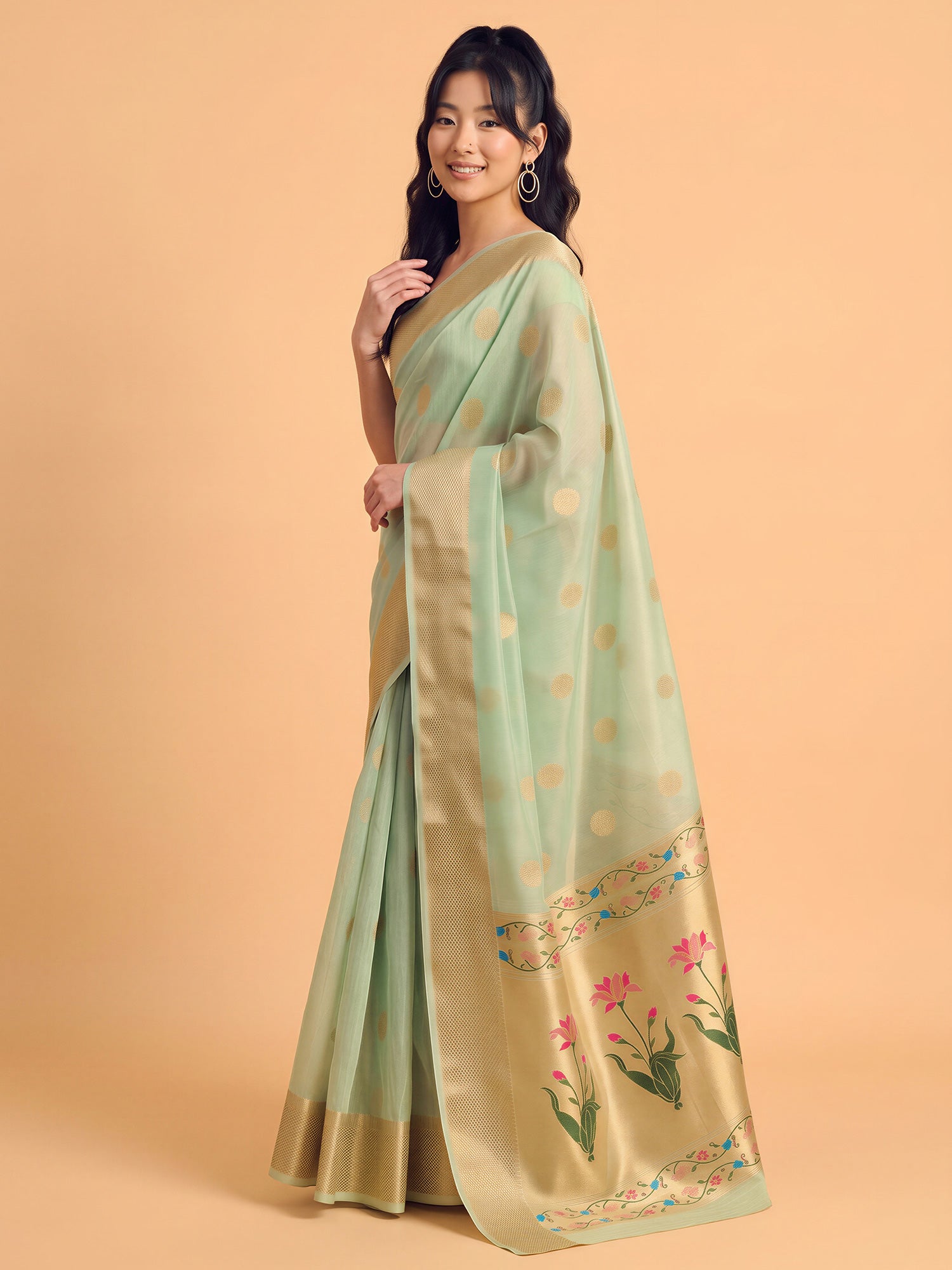Mint Green Tissue saree – detail view 2