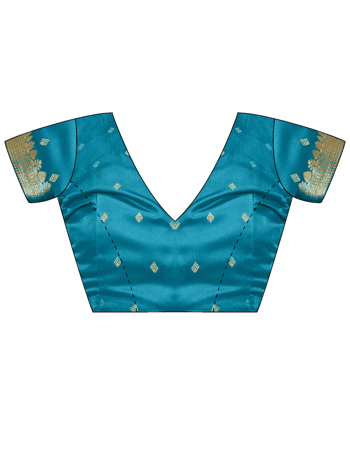 Unstitched light blue satin blouse piece with zari butta design