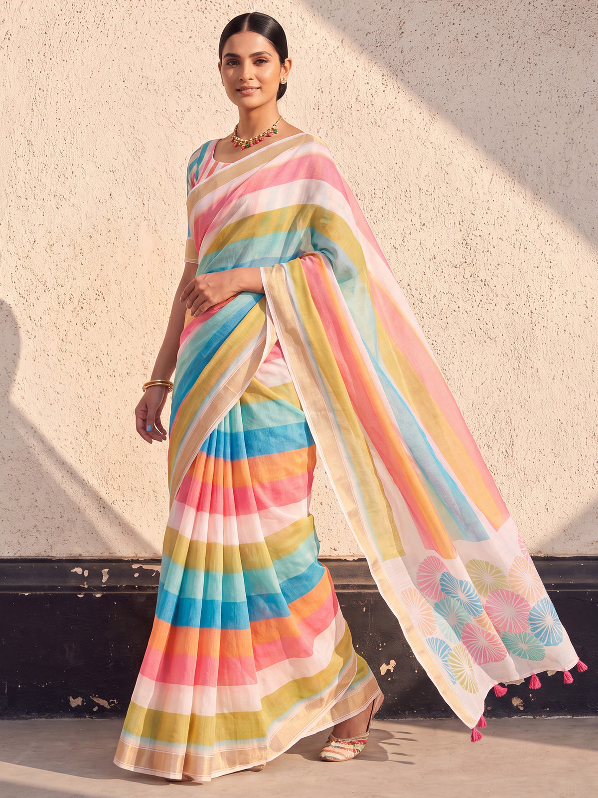 Multicolored Linen saree – detail view 3