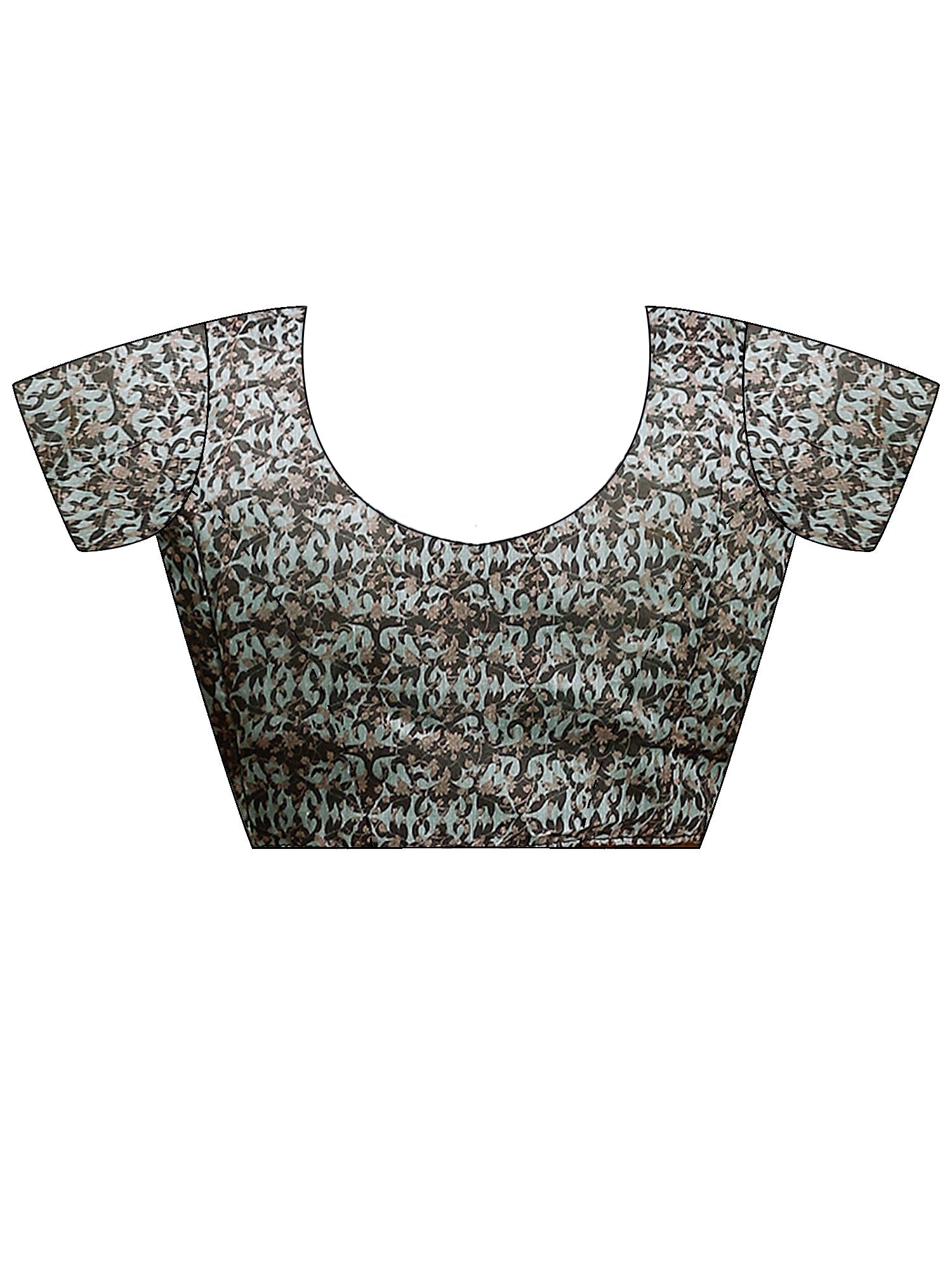 Unstitched light blue cotton linen blouse piece with block prints design