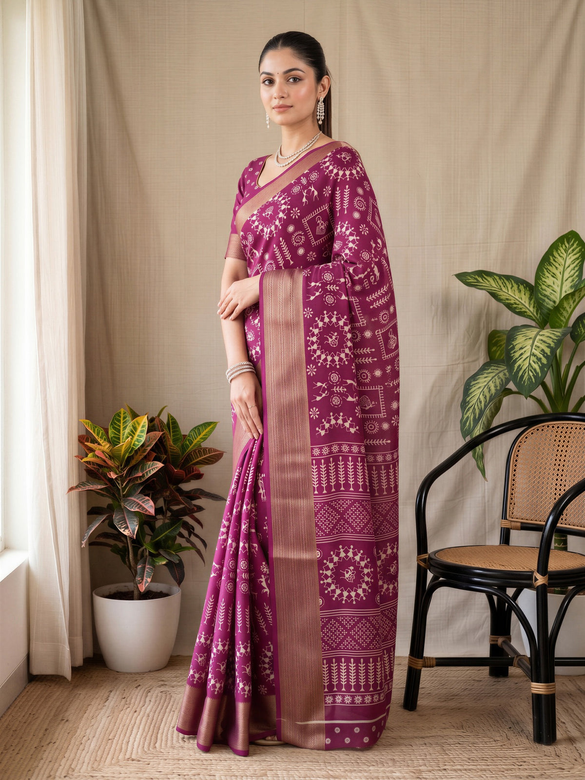 Wine Georgette saree – detail view 2