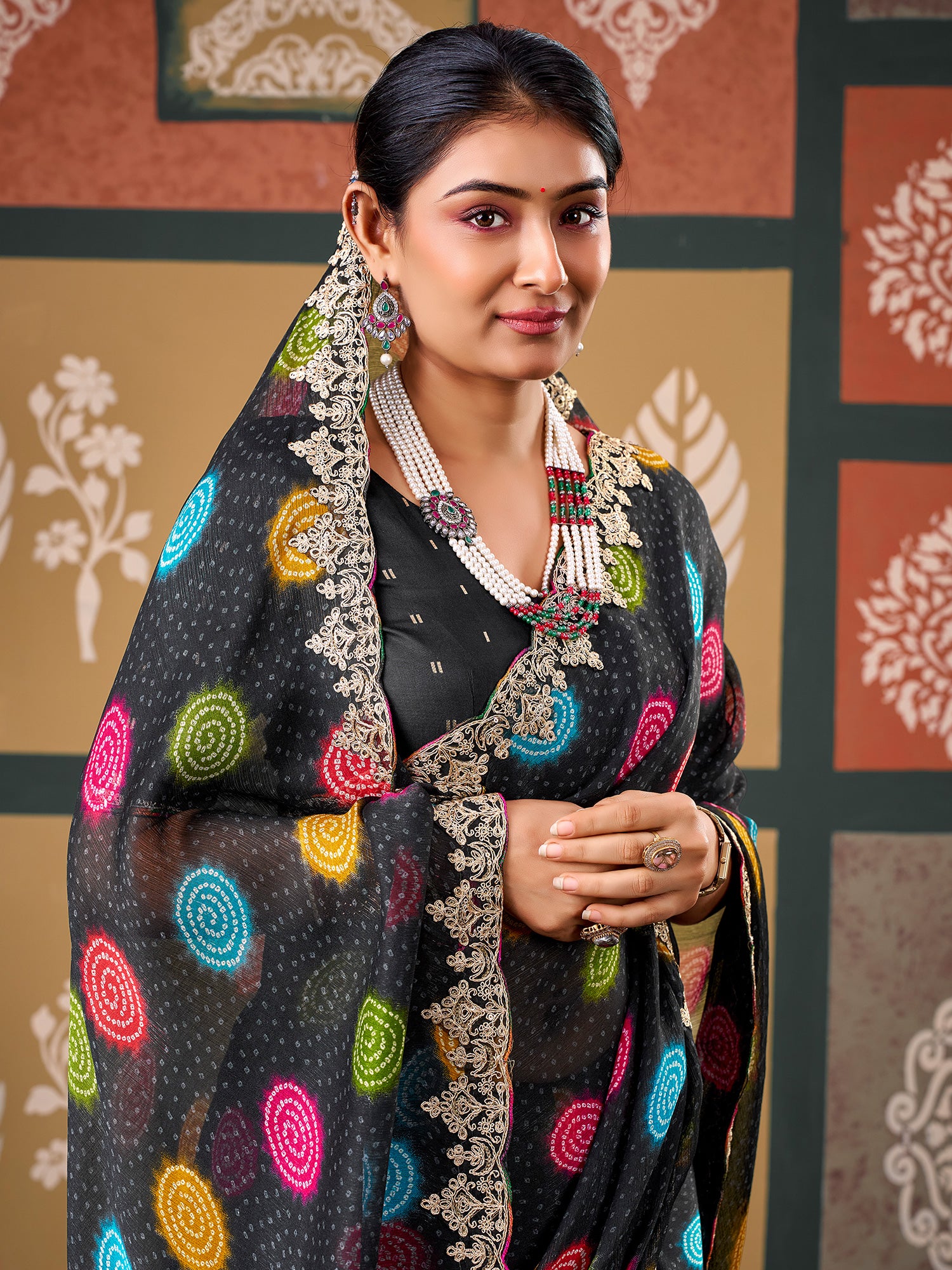 Black Chiffon saree – detail view 3
