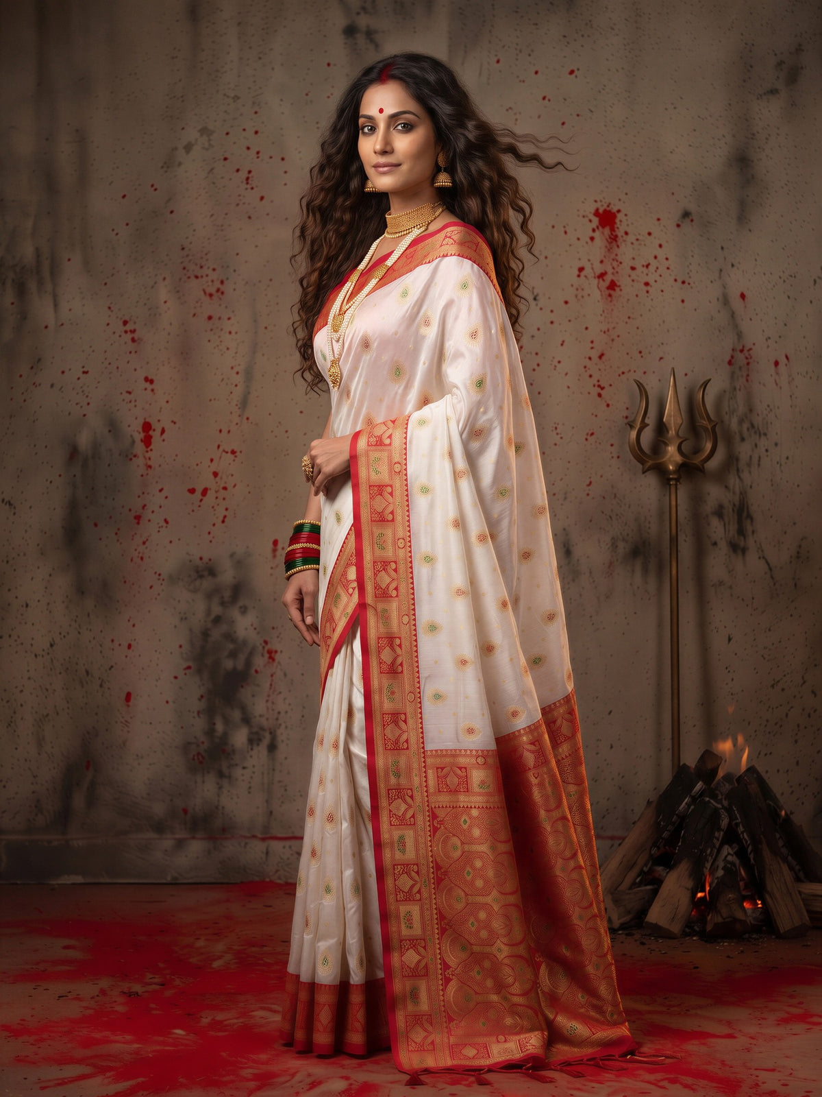 White Banarasi Silk saree – detail view 2