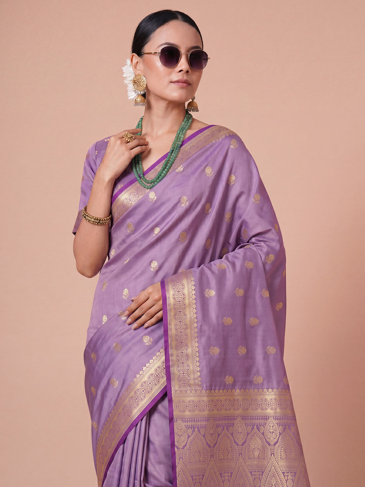 Lavender Satin Silk saree – detail view 4