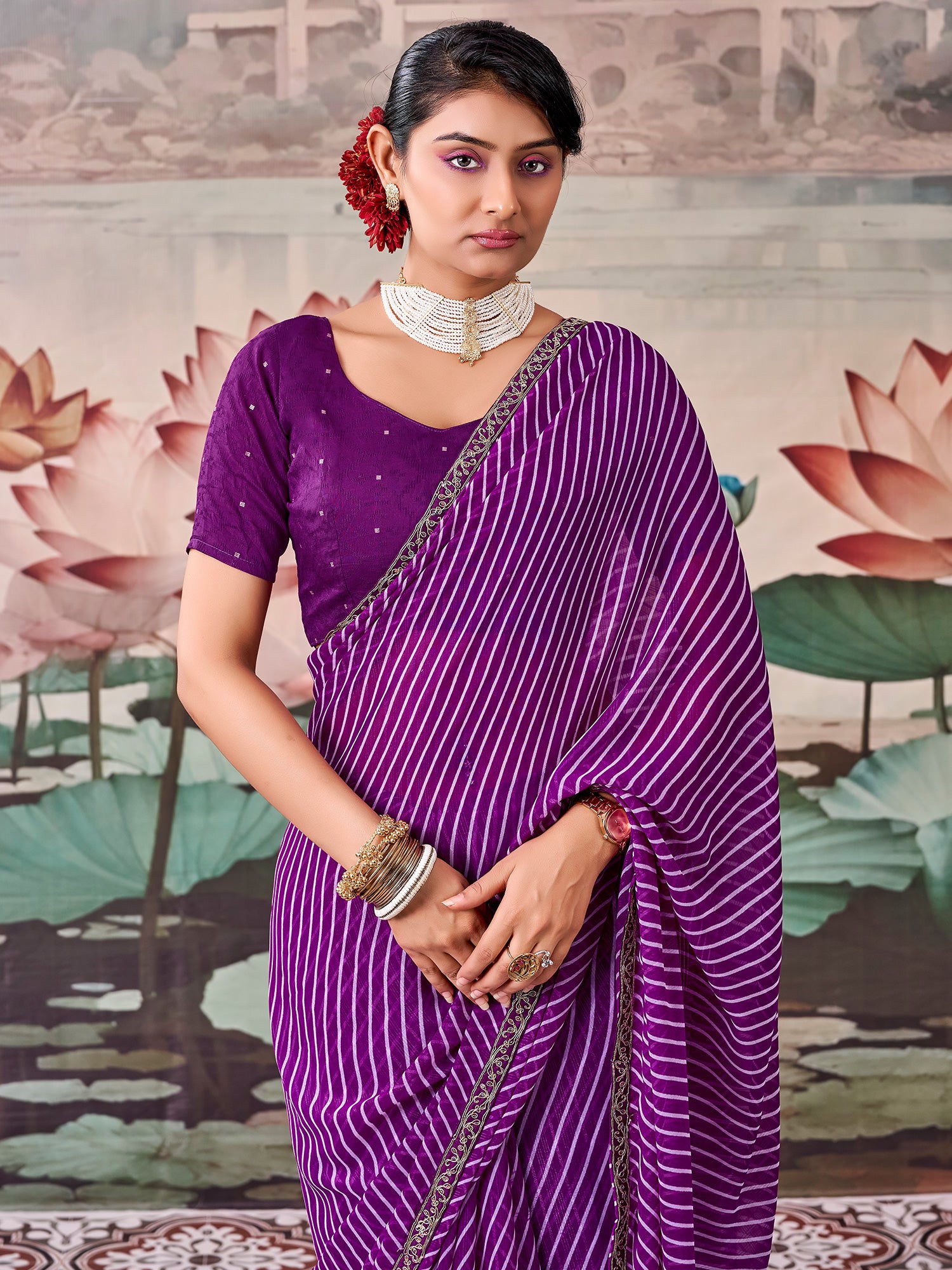 Purple Georgette saree – detail view 2