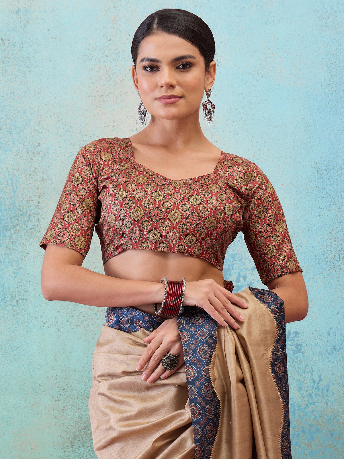 Light Brown silk blend saree view 2