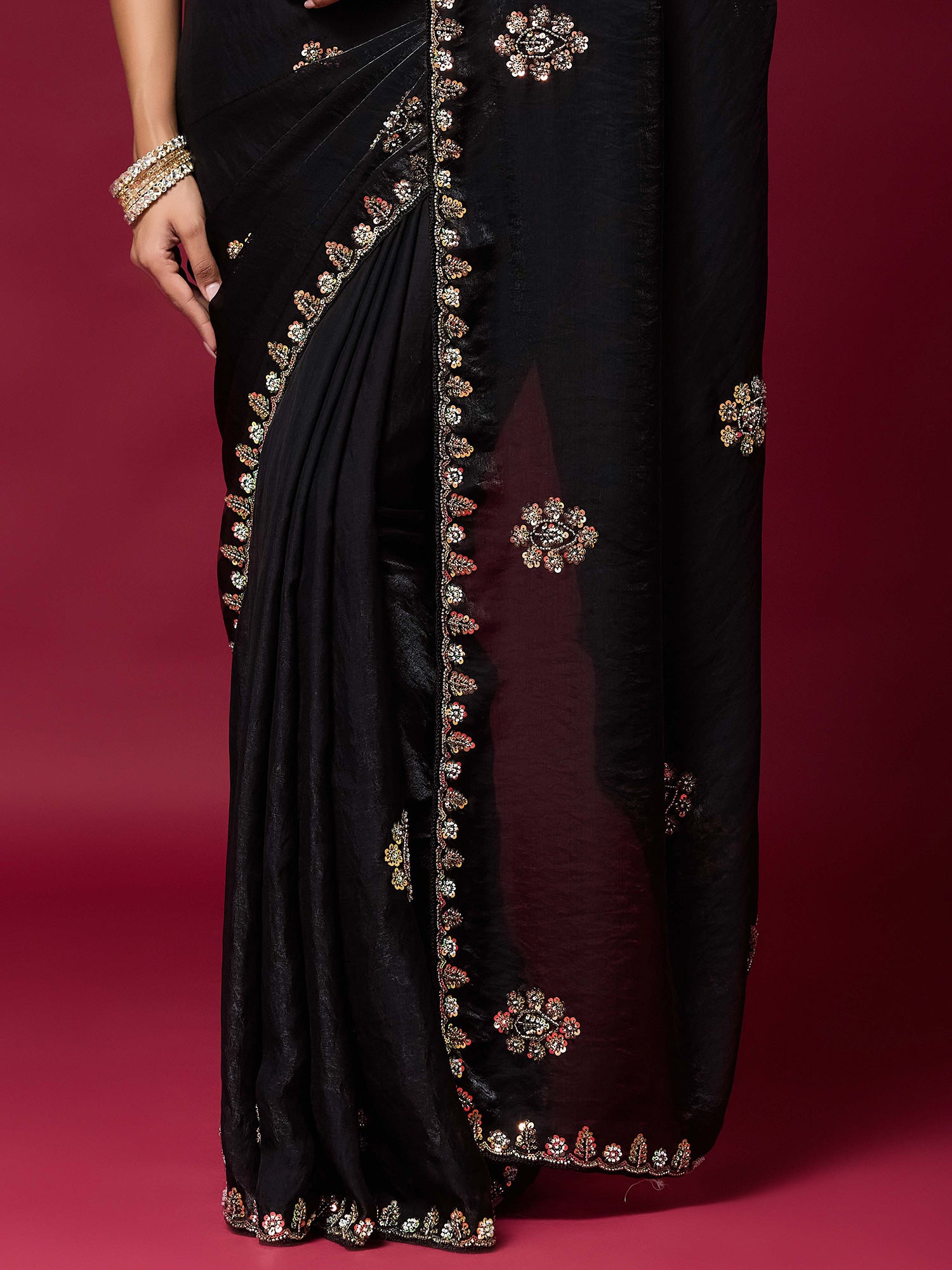 Black Satin Silk saree – detail view 5