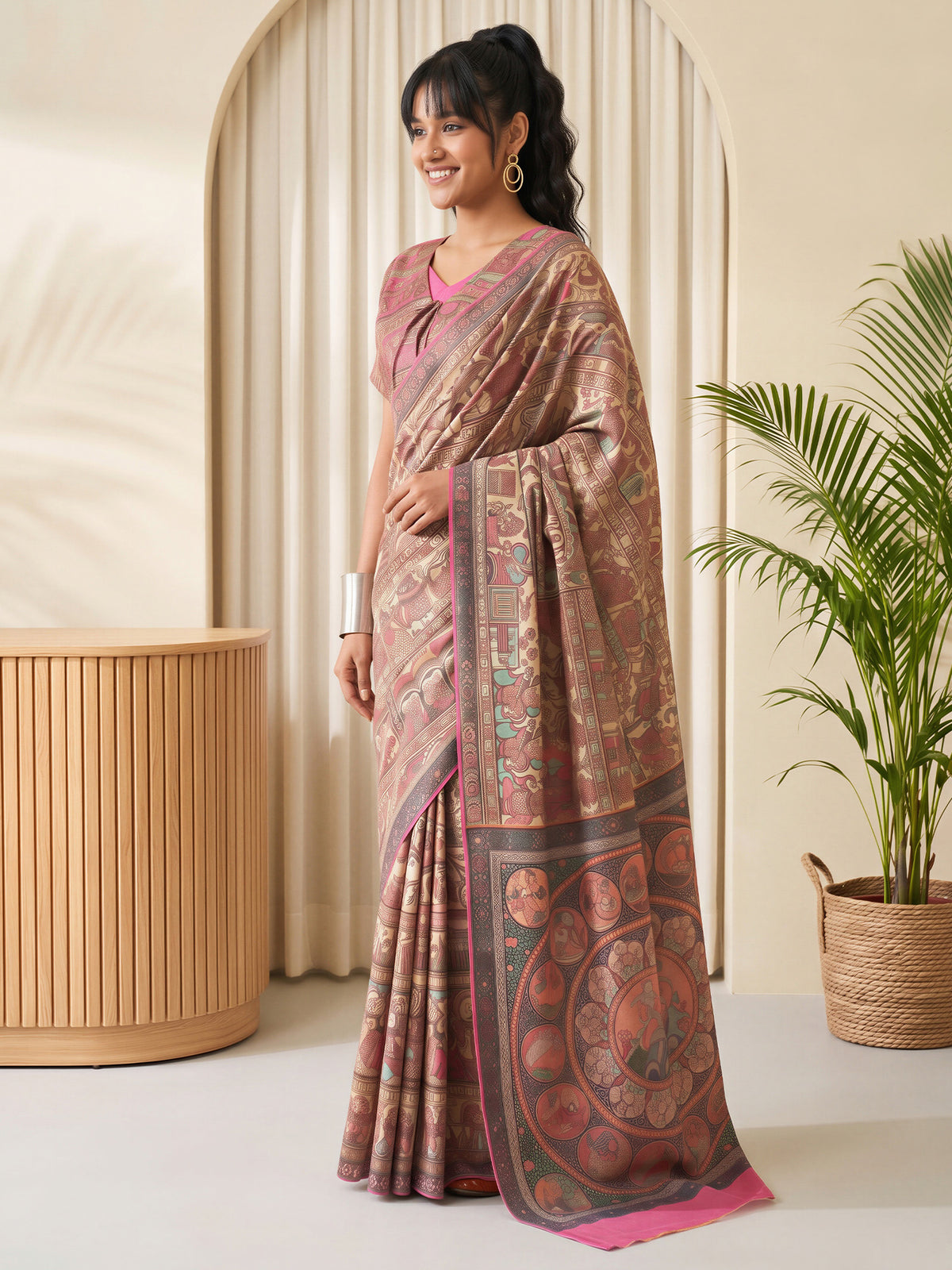 Beige Silk Blend saree – detail view 2