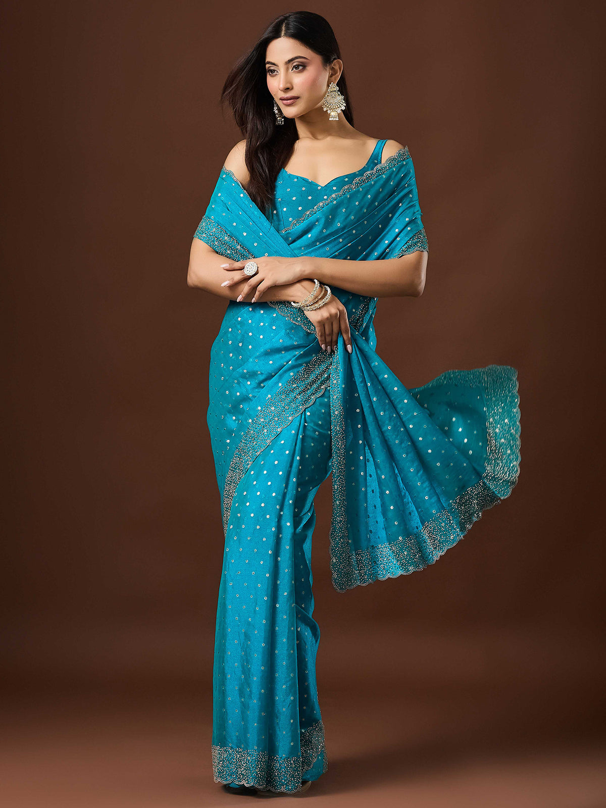 Turquoise Silk Blend saree – detail view 3