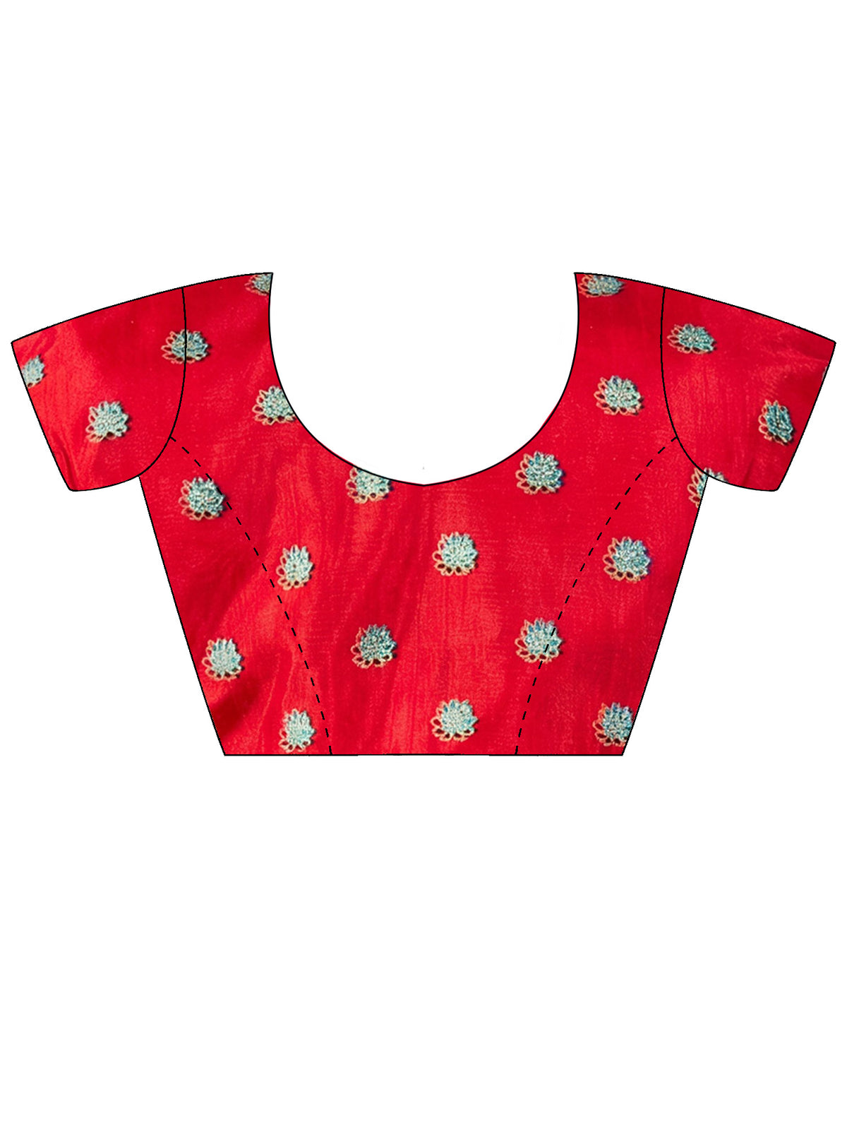 Unstitched red silk blend blouse piece with ethnic motif design