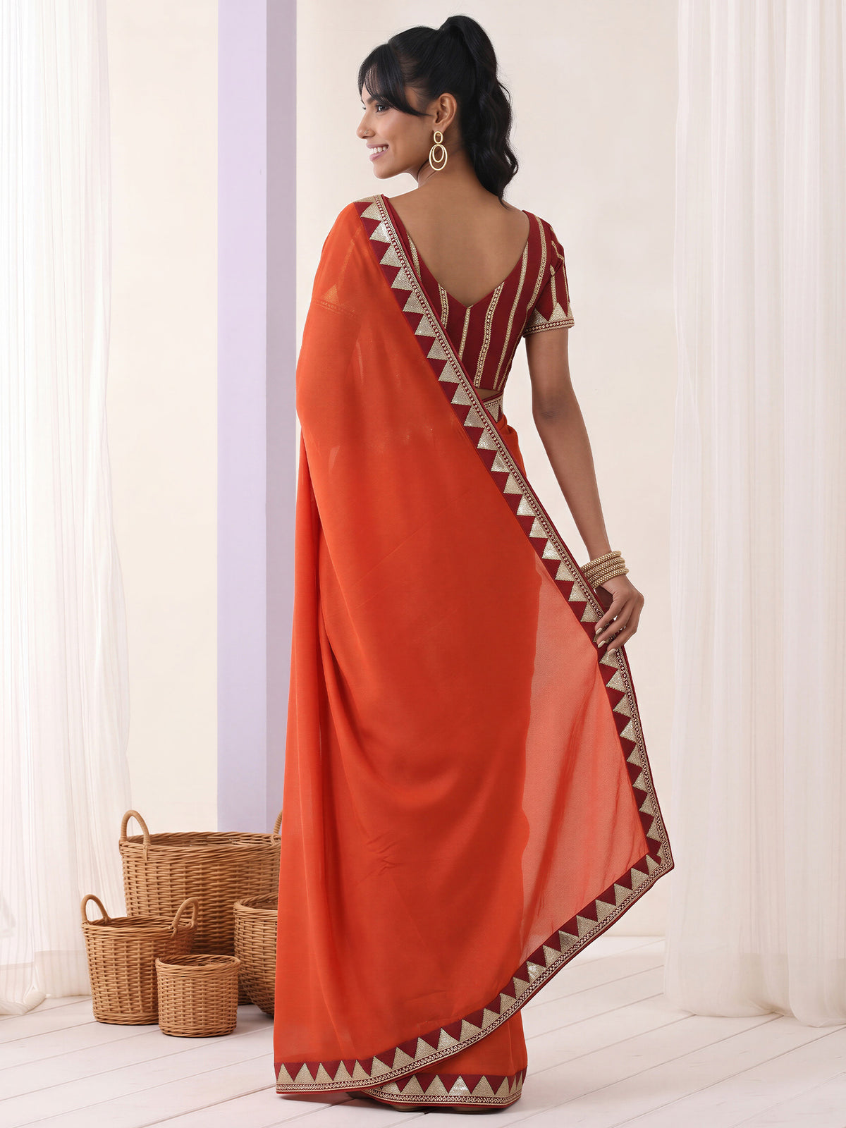 Rust Vichitra Silk saree – detail view 1