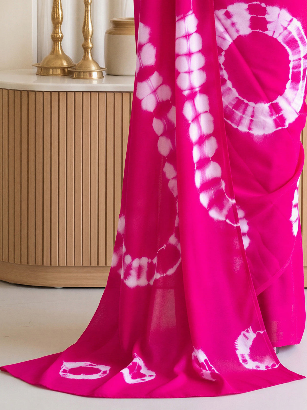 Pink Satin Silk saree – detail view 5