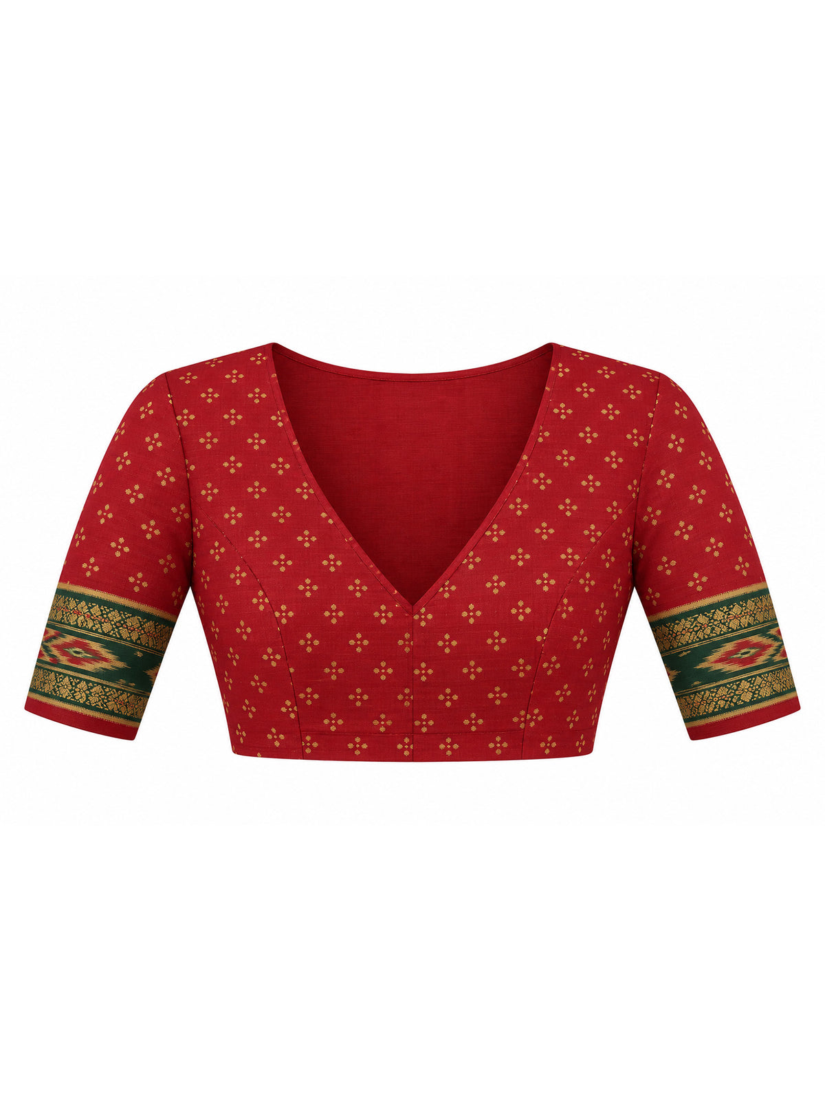 Unstitched maroon silk blend blouse piece with ethnic motif design