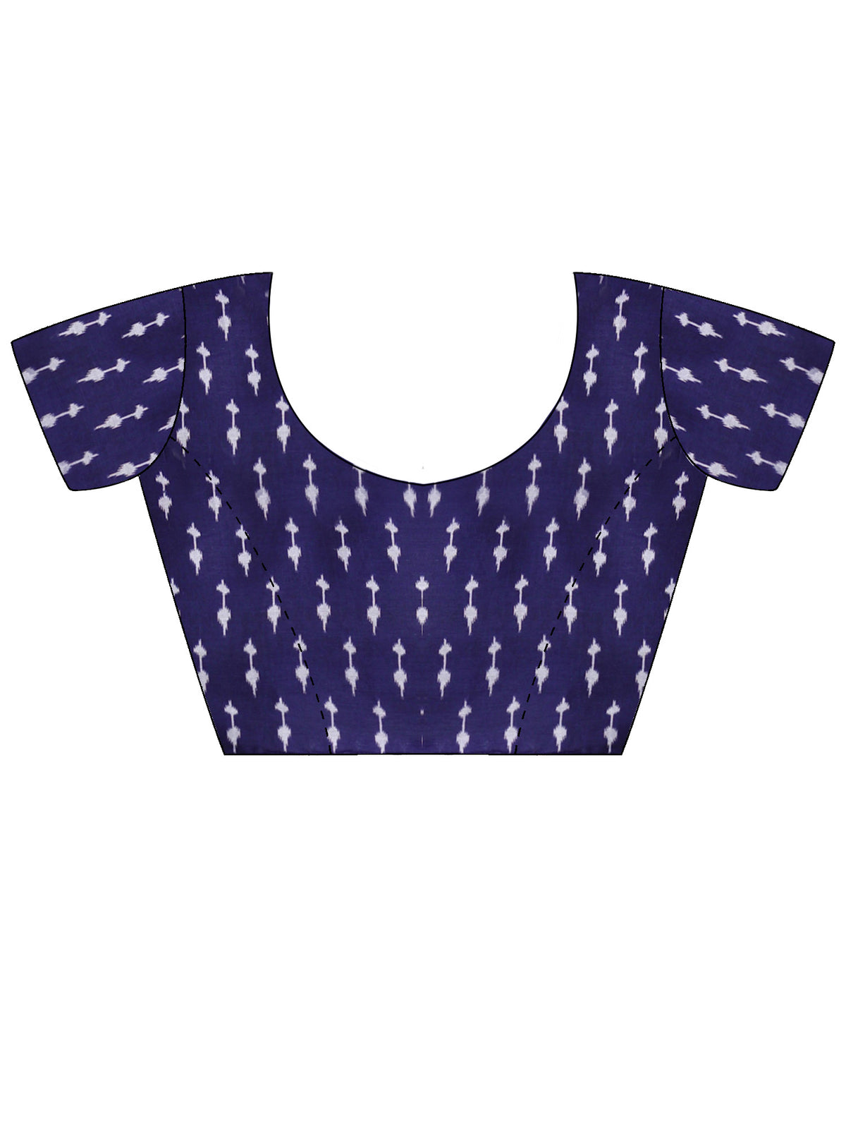 Unstitched blue cotton blouse piece with ikat design