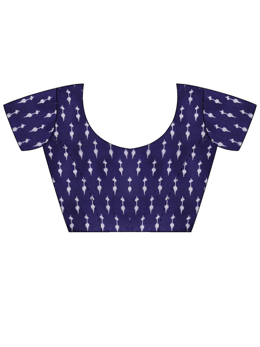 Unstitched blue cotton blouse piece with ikat design