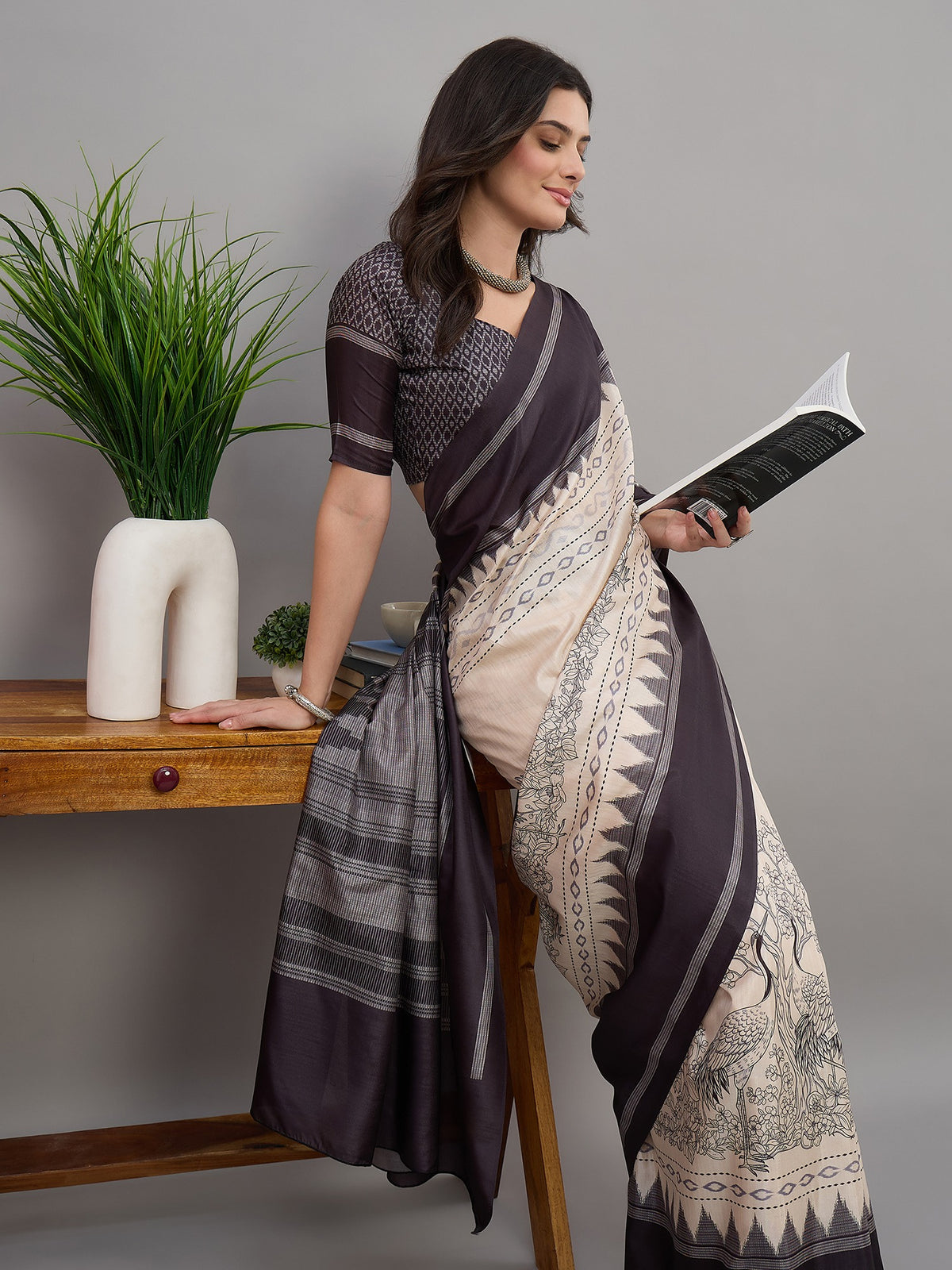 Off White soft silk saree view 6