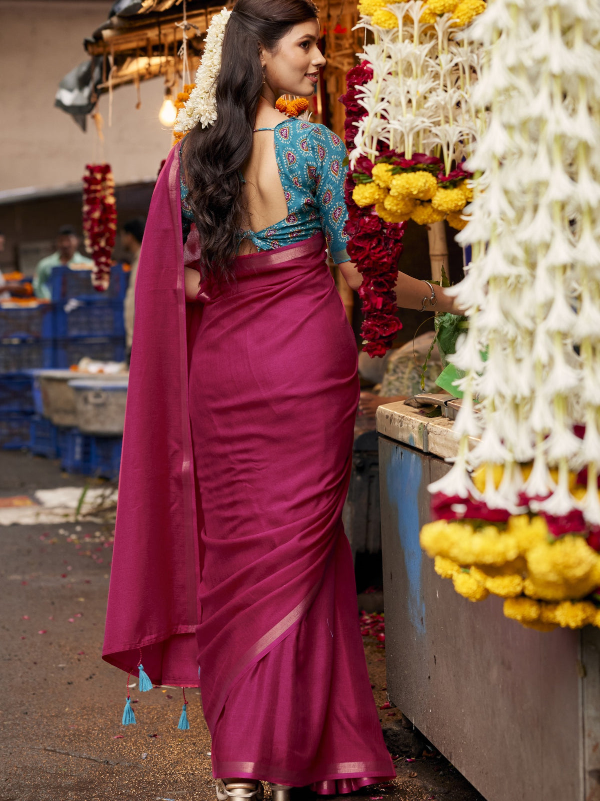 Pink Cotton Blend saree – detail view 2