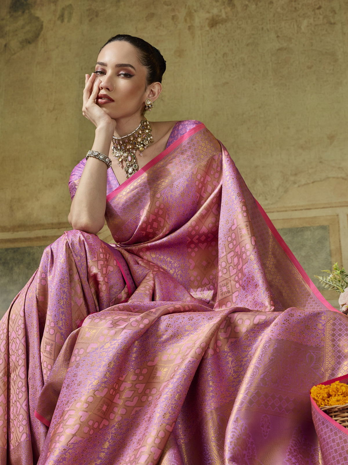 Pink Pure Silk saree – detail view 5