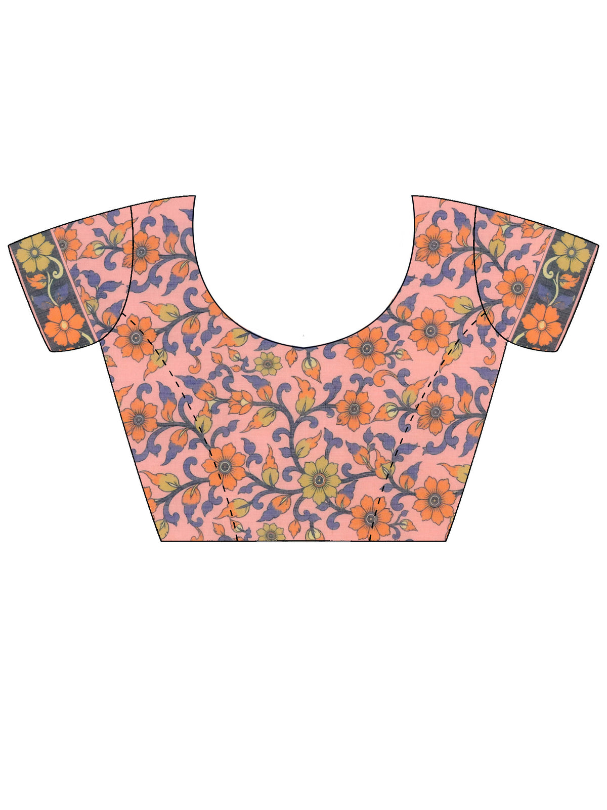 Unstitched pink cotton blend blouse piece with floral design